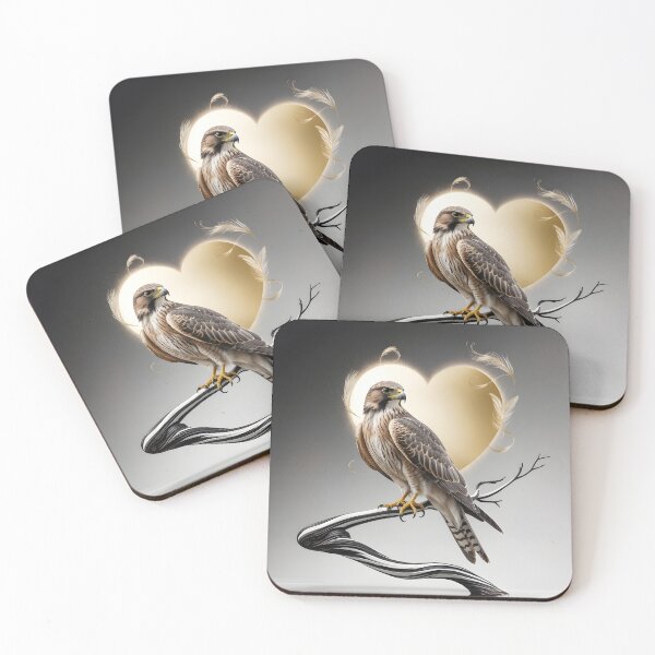 Item preview, Elegant Falcon with Golden Heart and Feathers – Romantic Valentine's Day Art by LaLi Designs designed and sold by LaLi-Designs.