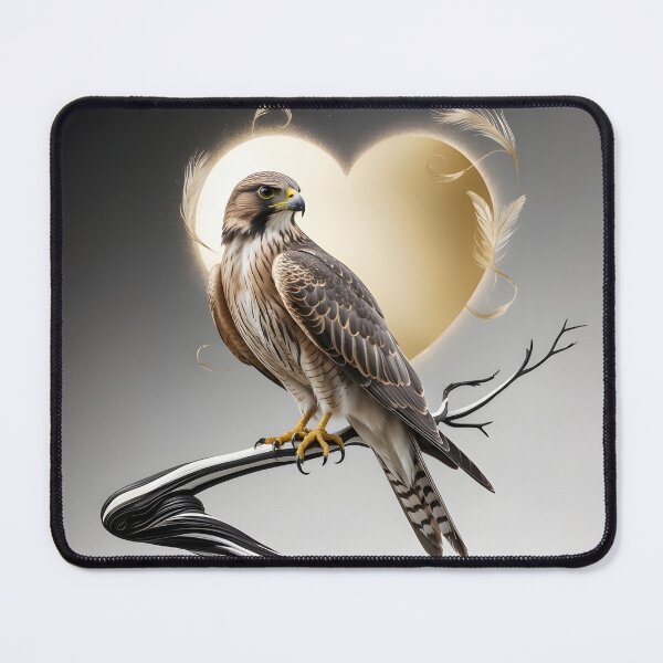 Item preview, Elegant Falcon with Golden Heart and Feathers – Romantic Valentine's Day Art by LaLi Designs designed and sold by LaLi-Designs.