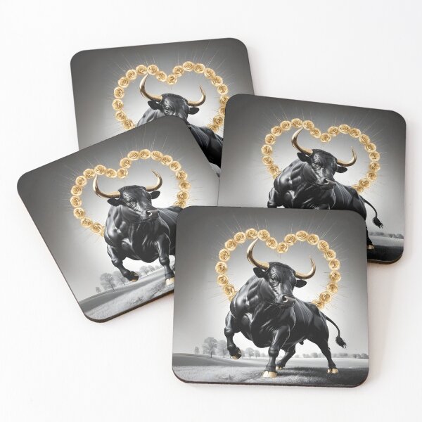 Item preview, Majestic Black Bull with Golden Roses – Valentine's Day Design by LaLi Designs designed and sold by LaLi-Designs.