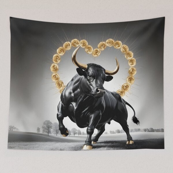 Item preview, Majestic Black Bull with Golden Roses – Valentine's Day Design by LaLi Designs designed and sold by LaLi-Designs.