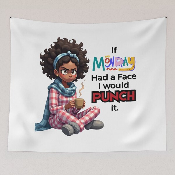 Item preview, Monday Punch – Funny Pajama Mood Afro Girl Art designed and sold by QPTheeArtist.