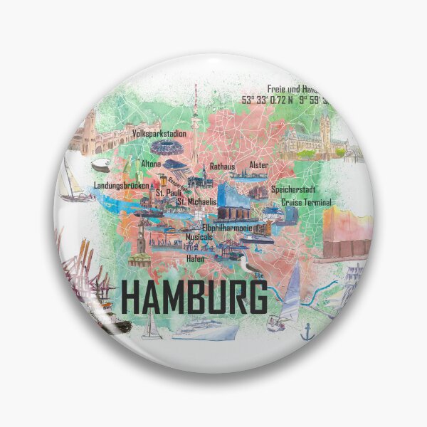 Item preview, Hamburg Germany Illustrated Travel Map with Tourist Highlights designed and sold by artshop77.