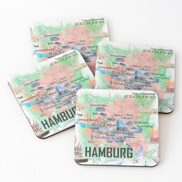 Item preview, Hamburg Germany Illustrated Travel Map with Tourist Highlights designed and sold by artshop77.