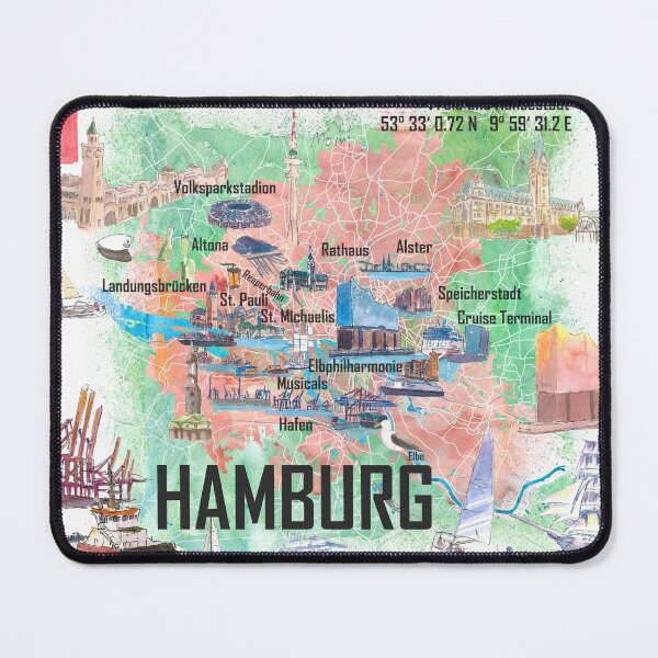 Item preview, Hamburg Germany Illustrated Travel Map with Tourist Highlights designed and sold by artshop77.