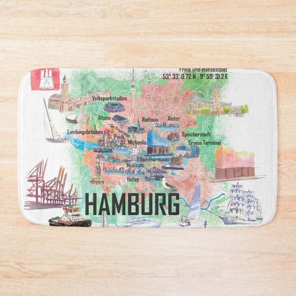 Item preview, Hamburg Germany Illustrated Travel Map with Tourist Highlights designed and sold by artshop77.