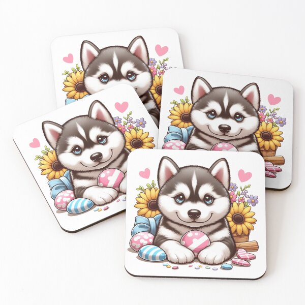 Item preview, Adorable siberian husky puppy with sun flowers designed and sold by nicnacc.