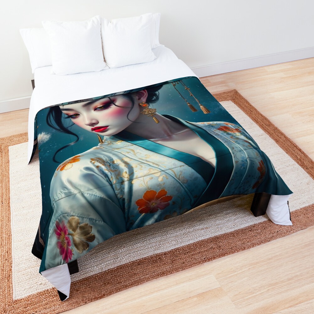 An Elegant Japanese Portrait Of Ayaka Morinaka Amidst Plum Blossoms AI Concept Art by Xzendor7 | A Twilight Beauty 3 An Elegant Japanese Portrait Of Ayaka Morinaka Amidst Plum Blossoms Enchanting AI Concept Art by Xzendor7 Decorative Art Print Comforter