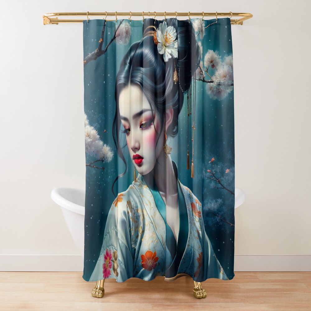 An Elegant Japanese Portrait Of Ayaka Morinaka Amidst Plum Blossoms AI Concept Art by Xzendor7 | A Twilight Beauty 4 An Elegant Japanese Portrait Of Ayaka Morinaka Amidst Plum Blossoms Enchanting AI Concept Art by Xzendor7 Decorative Art Print Shower Curtains