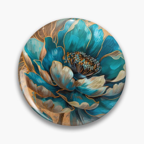 Item preview, Golden Teal Peony Flower Painting designed and sold by MargaretWiktor.