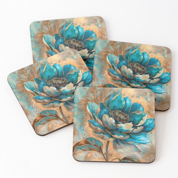 Item preview, Golden Teal Peony Flower Painting designed and sold by MargaretWiktor.