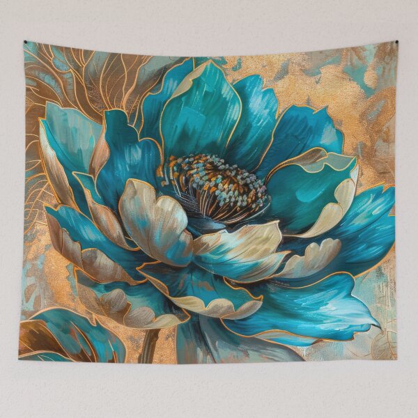 Item preview, Golden Teal Peony Flower Painting designed and sold by MargaretWiktor.