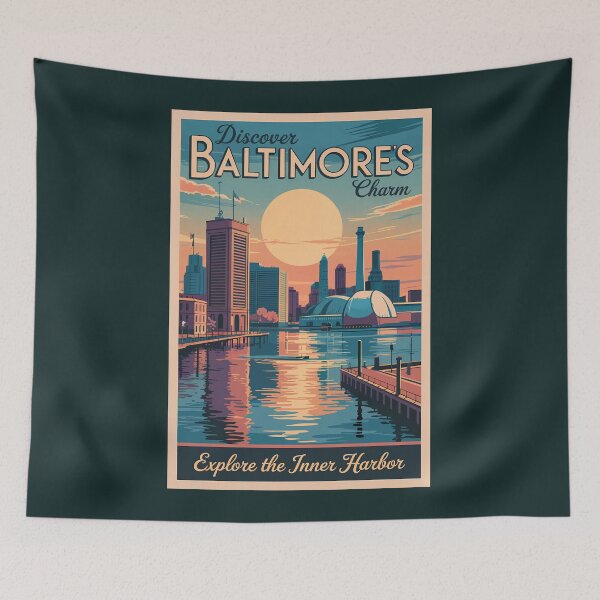 Item preview, Baltimore Maryland Skyline Travel Art Vintage designed and sold by KrisSidDesigns.