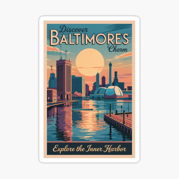 Item preview, Baltimore Maryland Skyline Travel Art Vintage designed and sold by KrisSidDesigns.