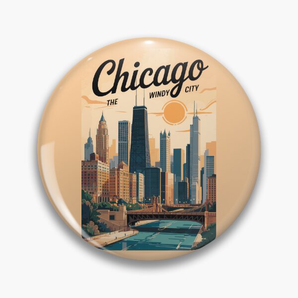 Item preview, Chicago Illinois Skyline Travel Art Vintage designed and sold by KrisSidDesigns.