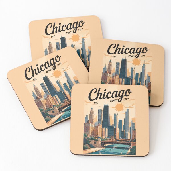 Item preview, Chicago Illinois Skyline Travel Art Vintage designed and sold by KrisSidDesigns.