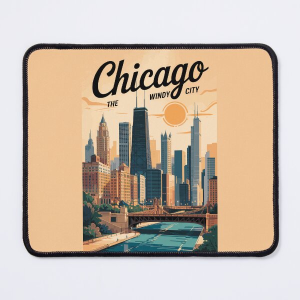 Item preview, Chicago Illinois Skyline Travel Art Vintage designed and sold by KrisSidDesigns.