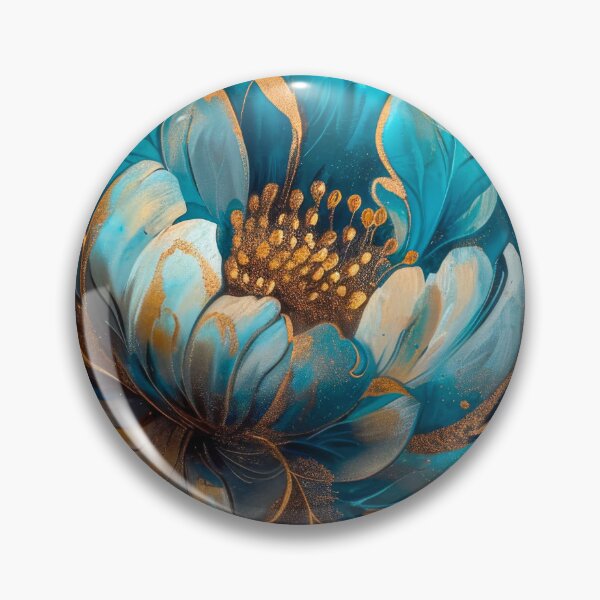 Item preview, Golden, Blue and Teal Peony Flower Painting designed and sold by MargaretWiktor.