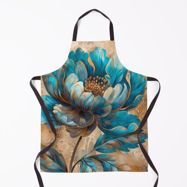 Item preview, Golden, Blue and Teal Peony Flower Painting designed and sold by MargaretWiktor.