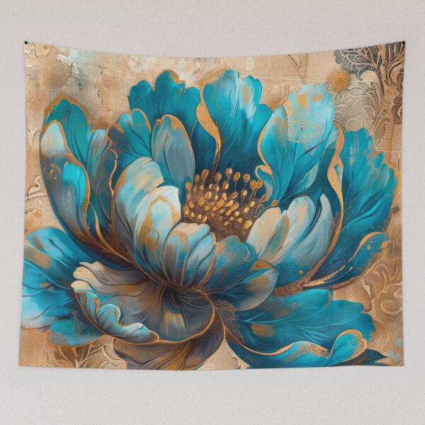 Item preview, Golden, Blue and Teal Peony Flower Painting designed and sold by MargaretWiktor.