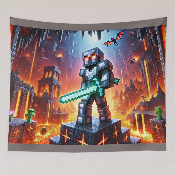 Item preview, Voxel Lava Warrior Scene – Epic Pixel Hero in Netherworld Battle Scene designed and sold by pixelpopplanet.