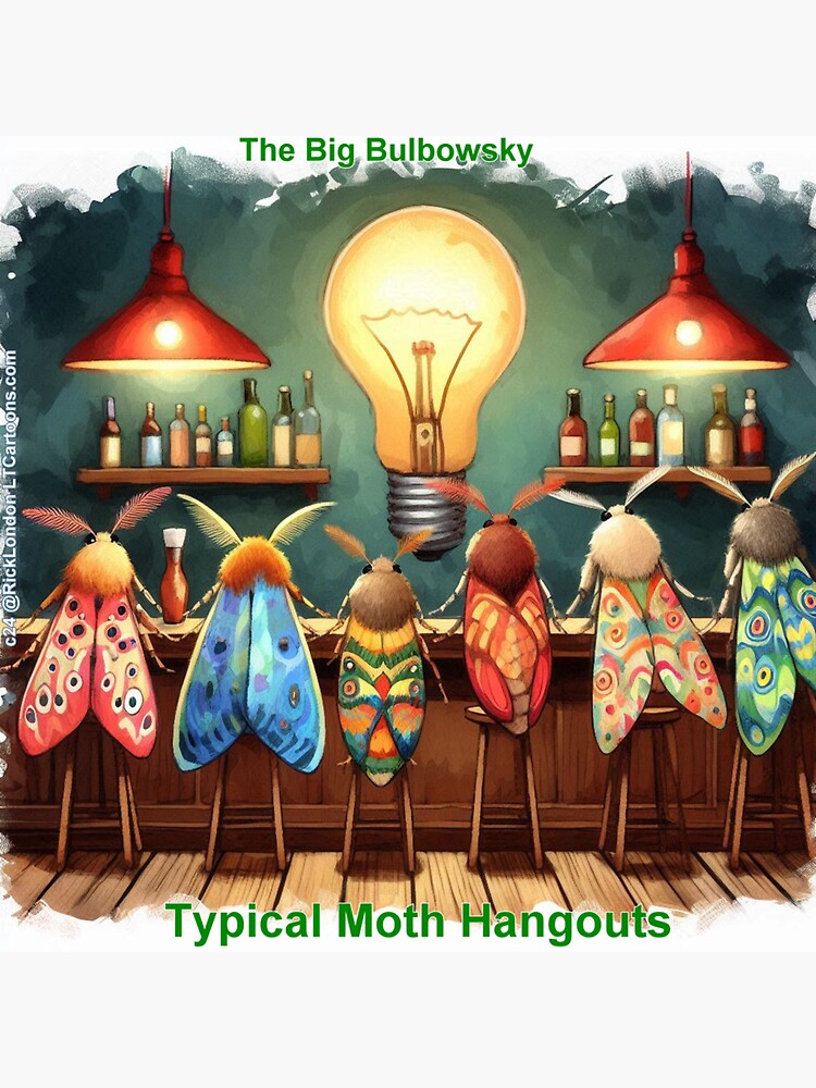 Thumbnail 3 of 3, Sticker, The Big Bulbowsky - A Typical Moth Hangout designed and sold by ltcartoons.