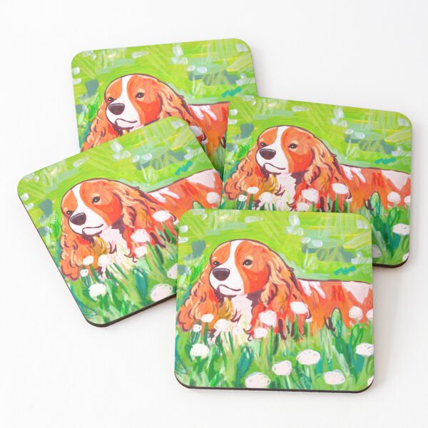 Item preview, Cute Cavalier King Charles Spaniel in a Field of White Clover – Whimsical Dog Art designed and sold by Yaragold.