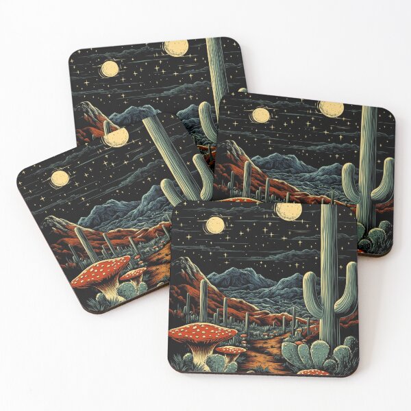 Item preview, Mushroom Desert Night Art Print - Surreal Desert Landscape designed and sold by Creet-Design.