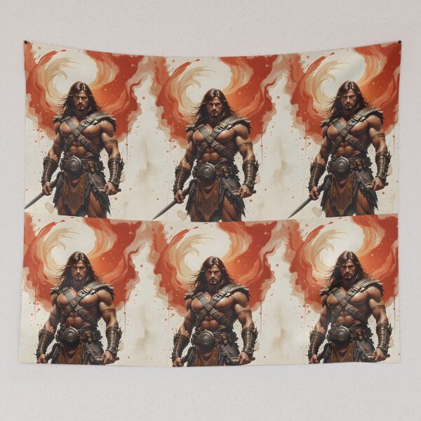 Item preview, Conan Fire Battles Fantasy Black White Ink designed and sold by ART ATTACK ZONE.