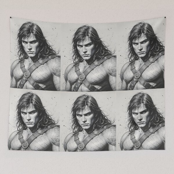 Item preview, Conan Warrior Draw Illustration Fantasy Black White Ink designed and sold by ART ATTACK ZONE.