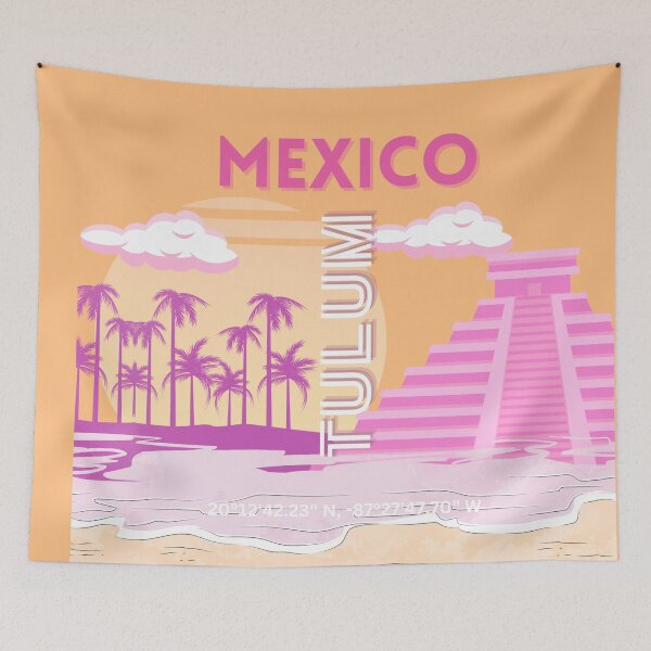 Item preview, Tulum, Travel Art, Retro Art, Pink, Orange designed and sold by Magic Love Art Print.