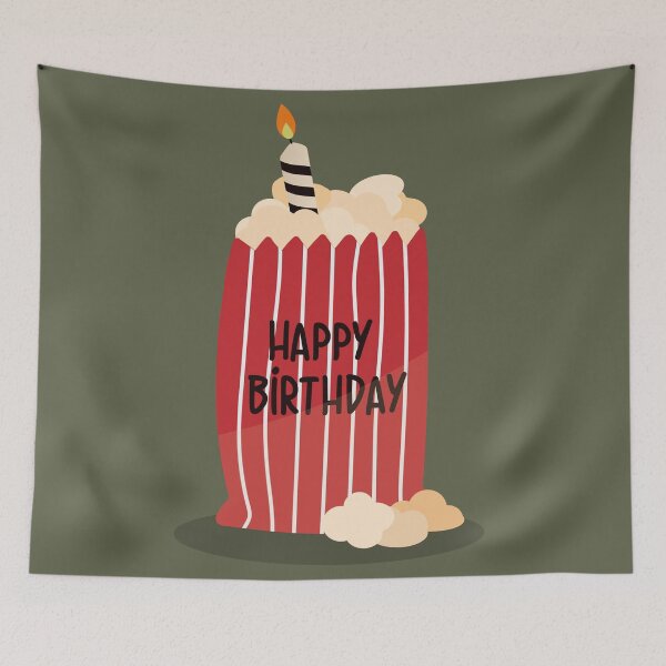 Item preview, Flat Design Happy Birthday Illustration with Popcorn and Candle designed and sold by AlginaPugachova.