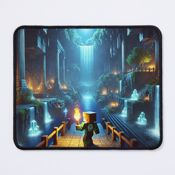 Item preview, Voxel Temple Cave Scene – Glowing Waterfall Dungeon Adventure Pixel Art Design designed and sold by pixelpopplanet.