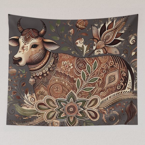 Item preview, Majestic Kalamkari Kamdhenu Cow designed and sold by Dream Bloom Gallery.