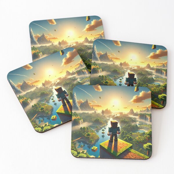 Item preview, Voxel Sunrise Explorer Scene – Pixel Adventure Landscape with Floating Blocks designed and sold by pixelpopplanet.