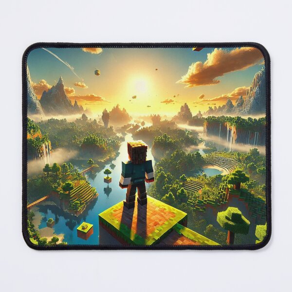 Item preview, Voxel Sunrise Explorer Scene – Pixel Adventure Landscape with Floating Blocks designed and sold by pixelpopplanet.