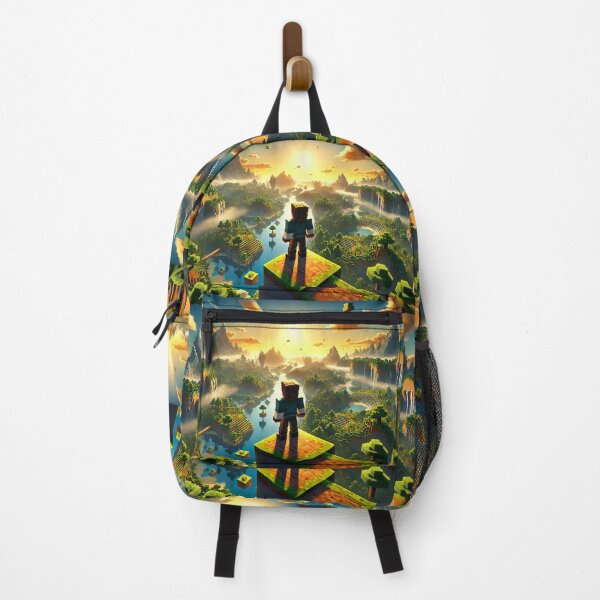 Item preview, Voxel Sunrise Explorer Scene – Pixel Adventure Landscape with Floating Blocks designed and sold by pixelpopplanet.