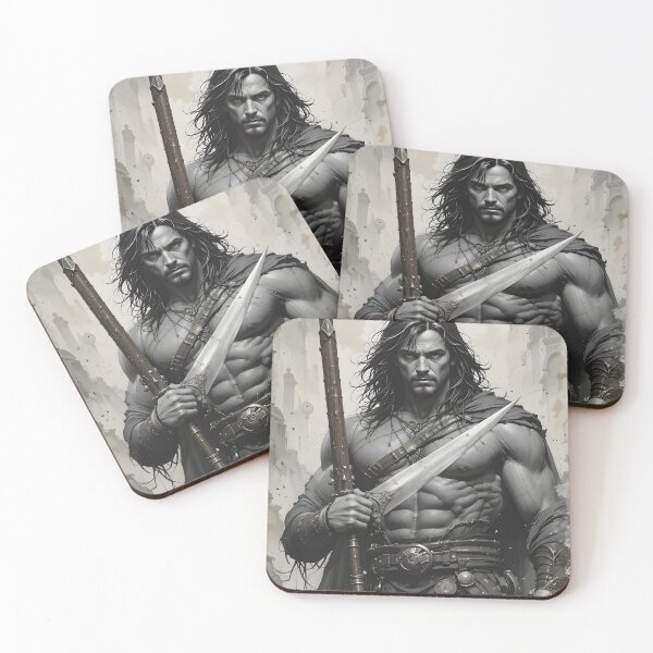 Item preview, Powerful Conan Warrior Battles Fantasy Black White Ink designed and sold by ART ATTACK ZONE.