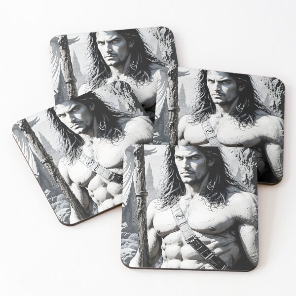 Item preview, Conan Warrior Design Battles Fantasy Black White Ink designed and sold by ART ATTACK ZONE.