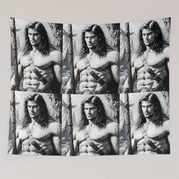 Item preview, Conan Warrior Design Battles Fantasy Black White Ink designed and sold by ART ATTACK ZONE.
