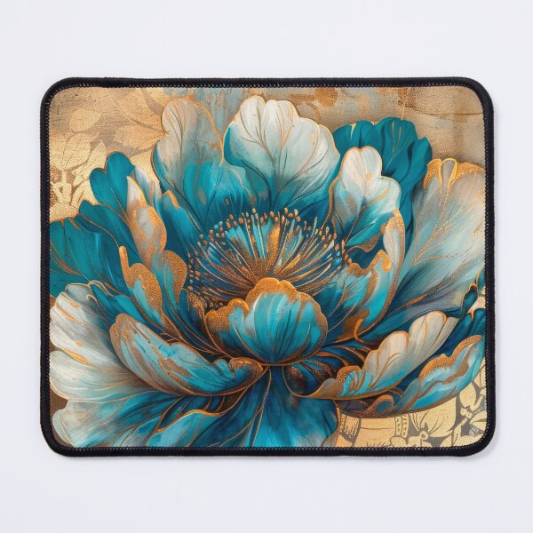 Item preview, Golden, Blue and Teal Peony Flower Painting designed and sold by MargaretWiktor.