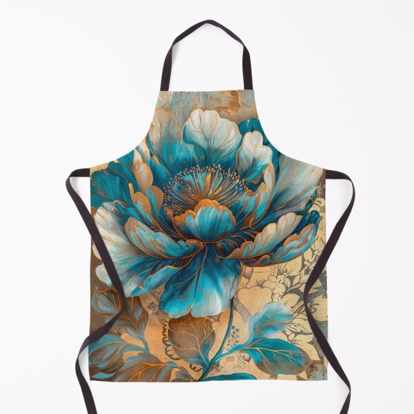 Item preview, Golden, Blue and Teal Peony Flower Painting designed and sold by MargaretWiktor.