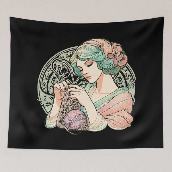 Item preview, Knitting Woman Art Nouveau Gift designed and sold by Pineapple-Tree.