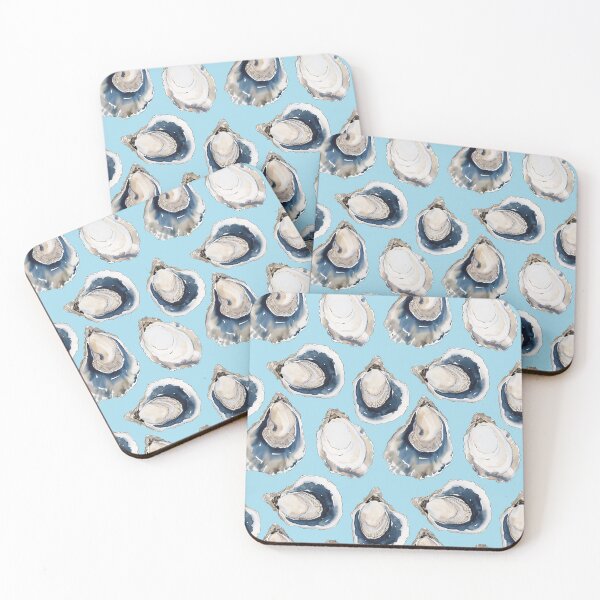 Item preview, Coastal theme Oyster Shell Pattern with Light Blue Background designed and sold by GnosisCollage.