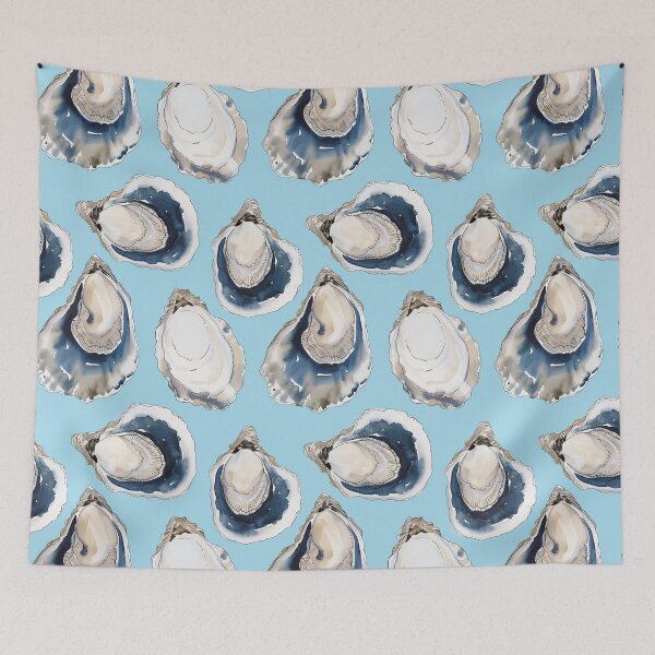 Item preview, Coastal theme Oyster Shell Pattern with Light Blue Background designed and sold by GnosisCollage.