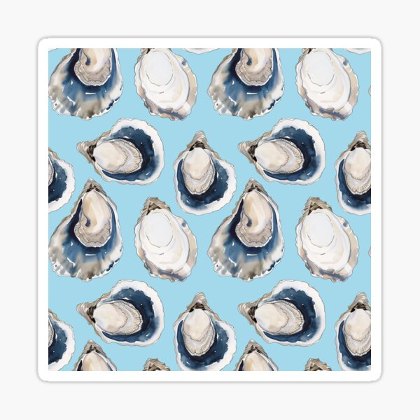 Item preview, Coastal theme Oyster Shell Pattern with Light Blue Background designed and sold by GnosisCollage.
