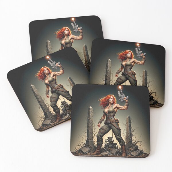 Item preview,  Post Apocalyptic female warrior with gun heavy metal cool design designed and sold by Vintage Designs +.