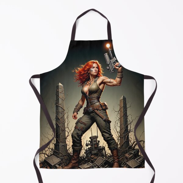 Item preview, Post Apocalyptic female warrior with gun heavy metal cool design designed and sold by Vintage Designs +.