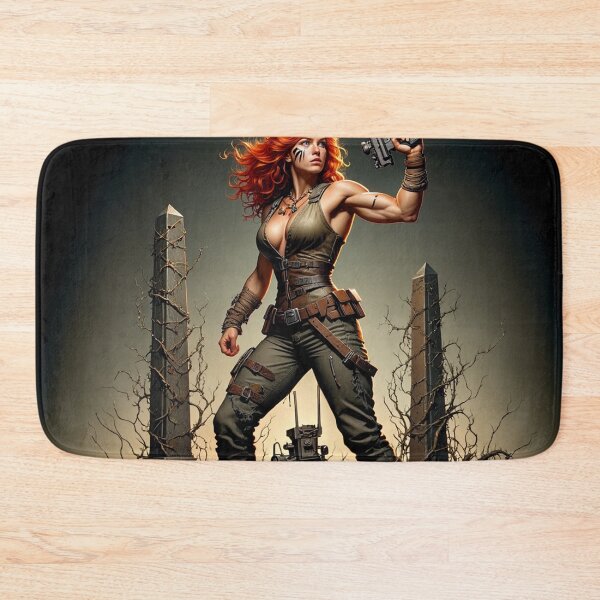 Item preview,  Post Apocalyptic female warrior with gun heavy metal cool design designed and sold by Vintage Designs +.