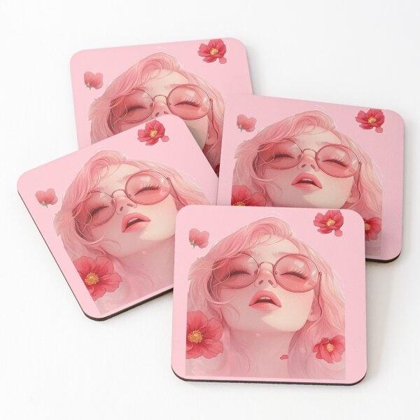 Item preview, Anime Girl with Pink Hair and Flowers – Romantic Notebook, Aesthetic Sticker with Dreamy Floral Art designed and sold by Zentuary.