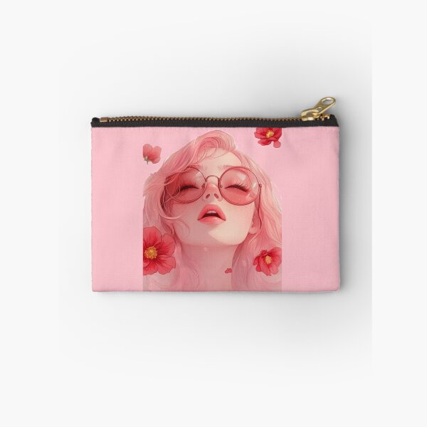 Item preview, Anime Girl with Pink Hair and Flowers – Romantic Notebook, Aesthetic Sticker with Dreamy Floral Art designed and sold by Zentuary.